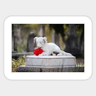 Dog Tombstone With Red Flower Sticker